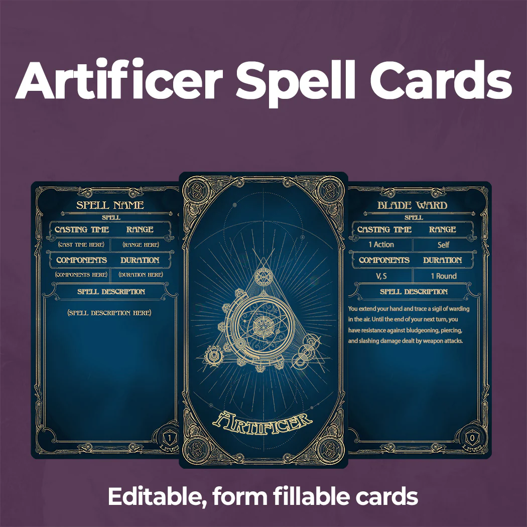 Artificer Spell Cards D&D 5e - Fillable PDF