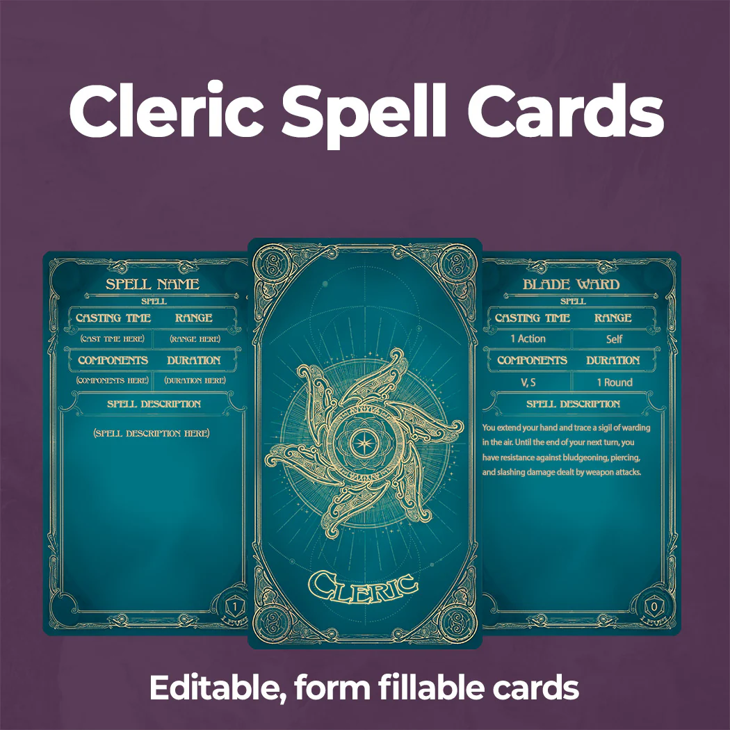 Cleric Spell Cards D&D 5e - Fillable PDF