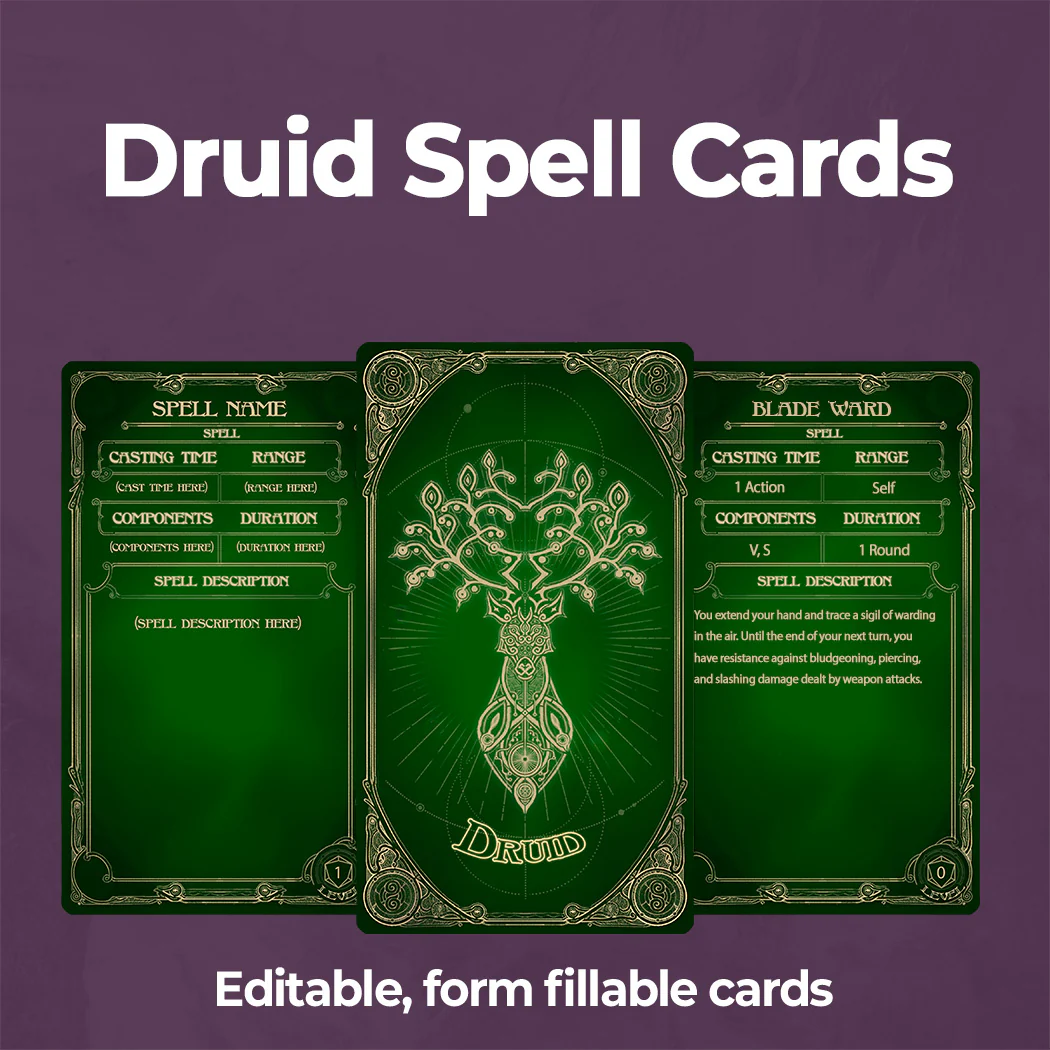 Druid Spell Cards D&D 5e - Fillable PDF