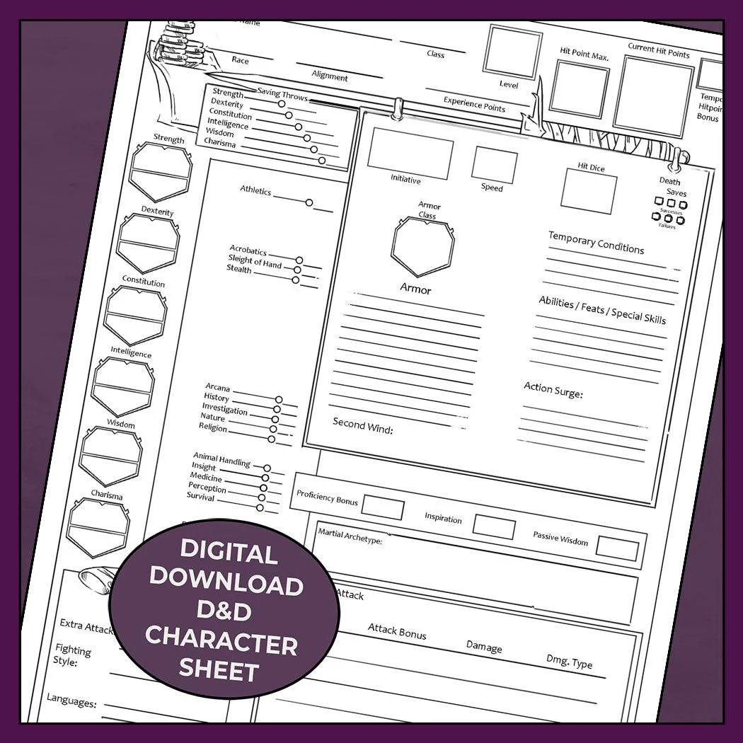 Indomitable, Colorless - DnD 5e Fighter Character Sheet