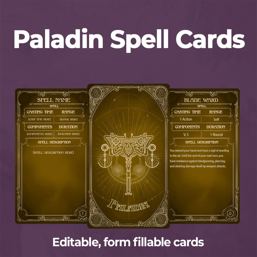 Paladin Spell Cards D&D 5e - Fillable PDF