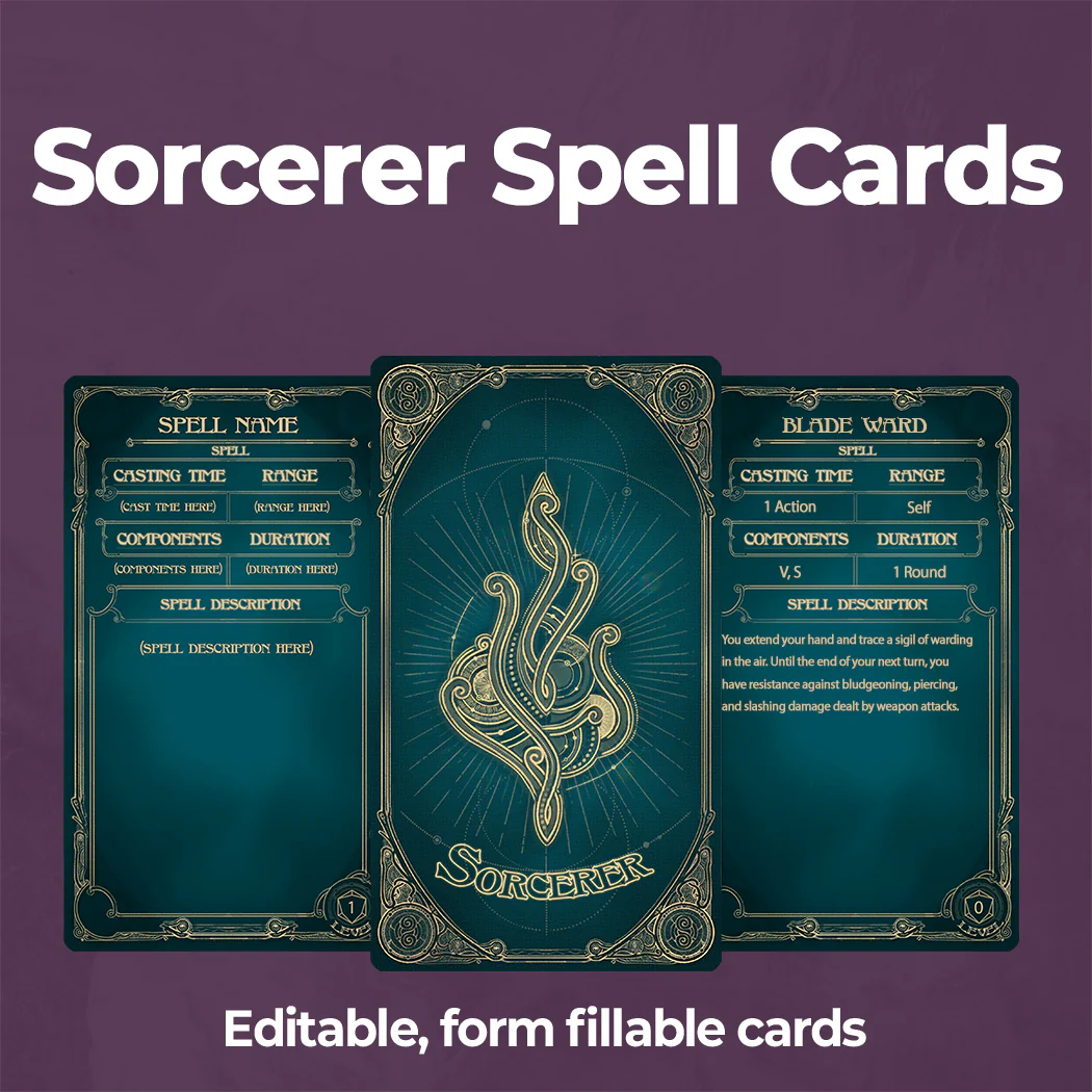 Sorcerer Spell Cards D&D 5e - Fillable PDF