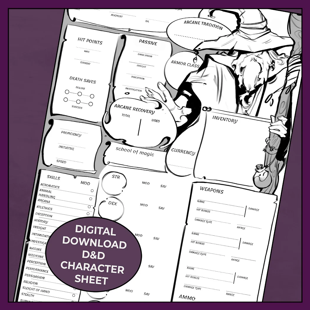 Spellbound - DnD 5e Wizard Character Sheet