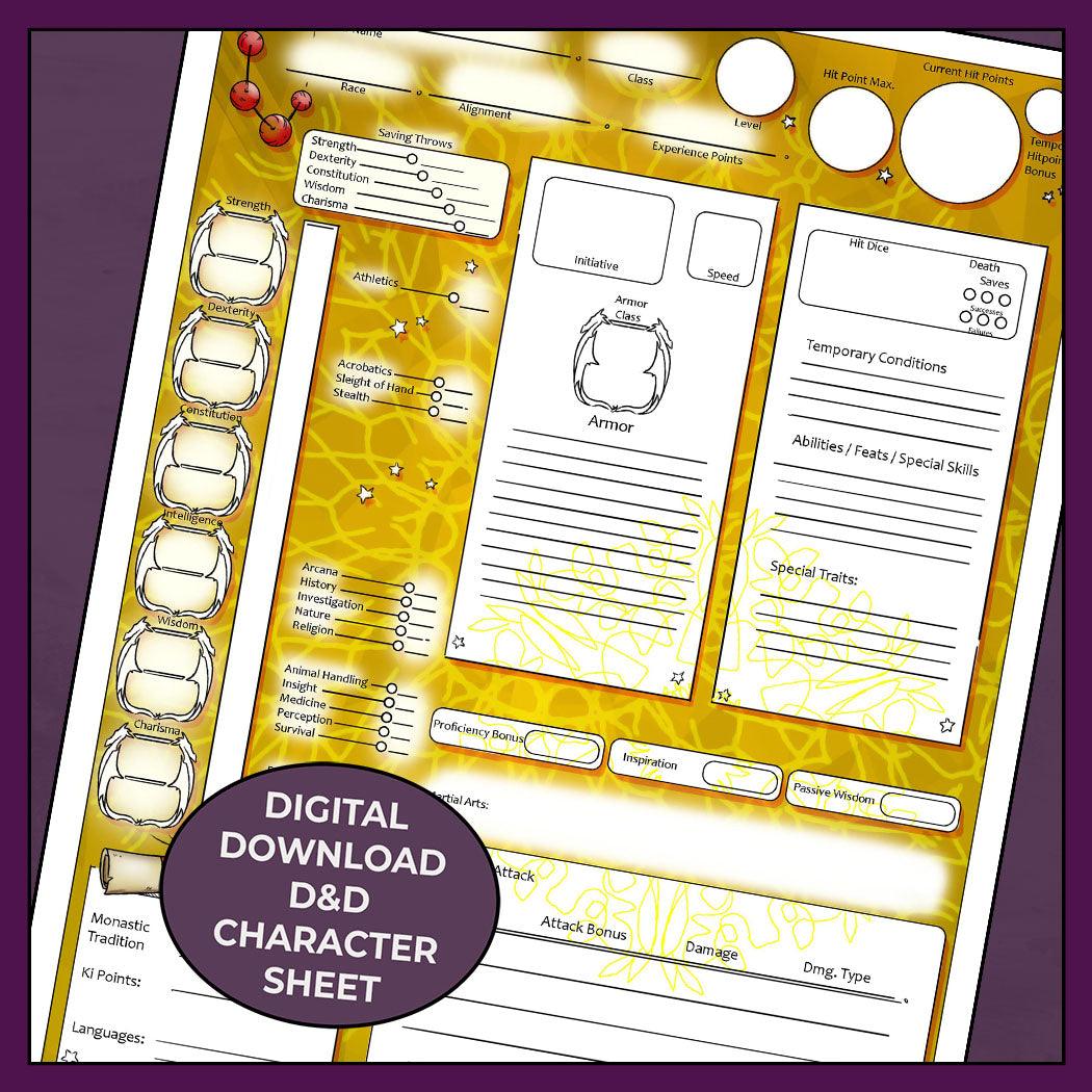 Unarmed Monk - DnD 5e Monk Character Sheet