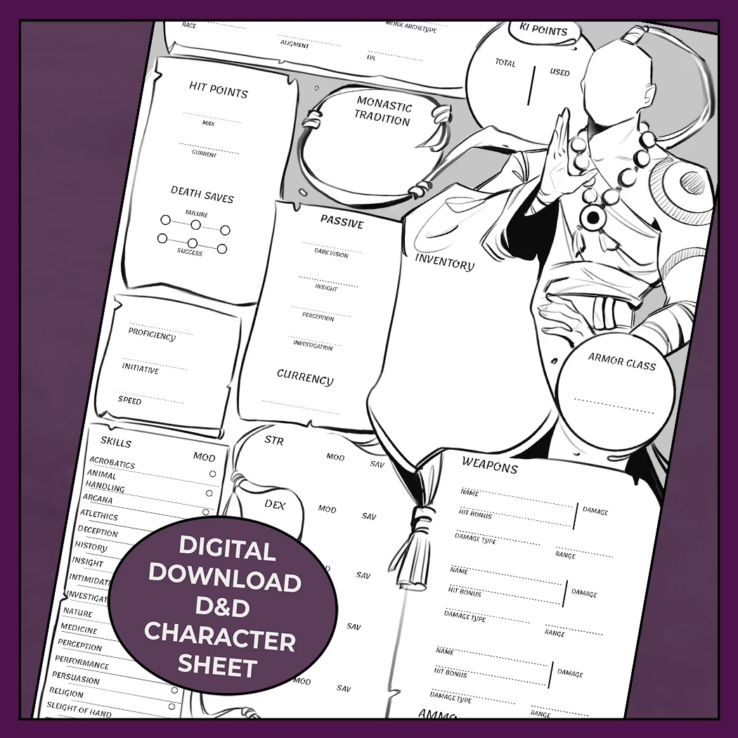 Wayfarer - DnD 5e Monk Character Sheet